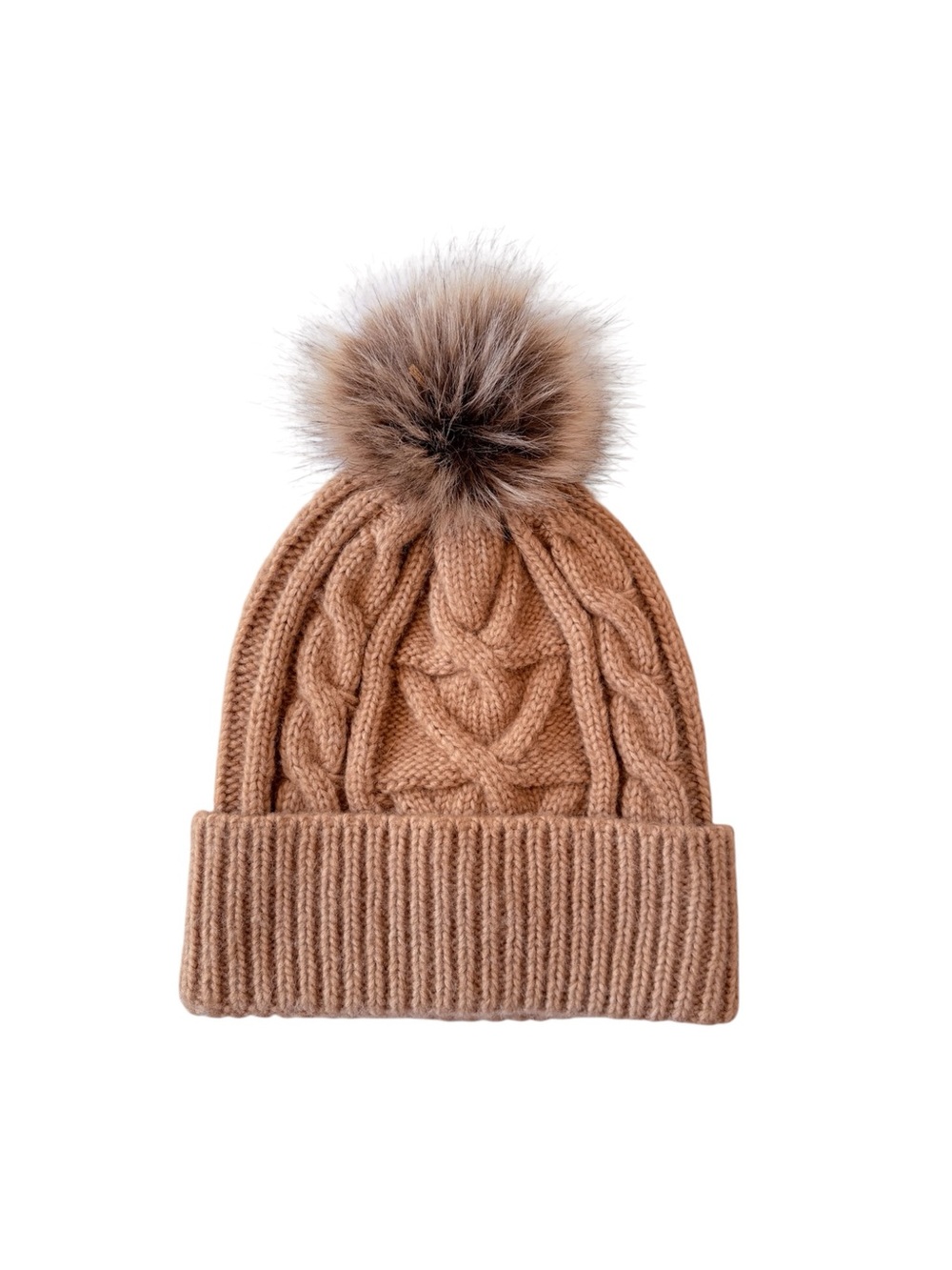 American Eagle Cable Knit Pom Pom Beanie - Camel